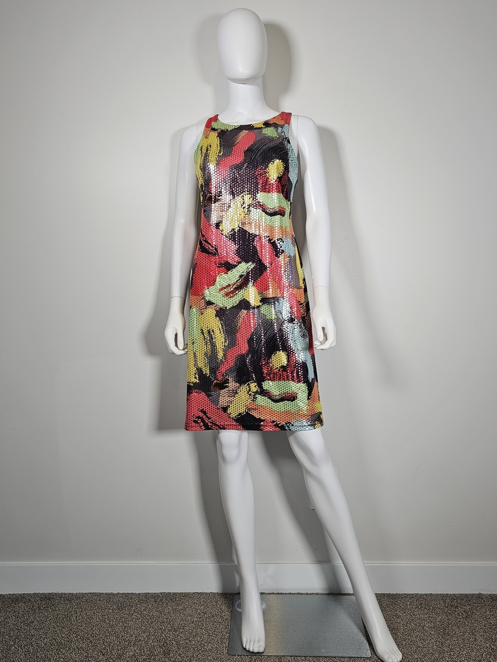 Joseph Ribkoff Multicolor Paint Brush Stroke Dress Black Red Yellow Green Sz 8